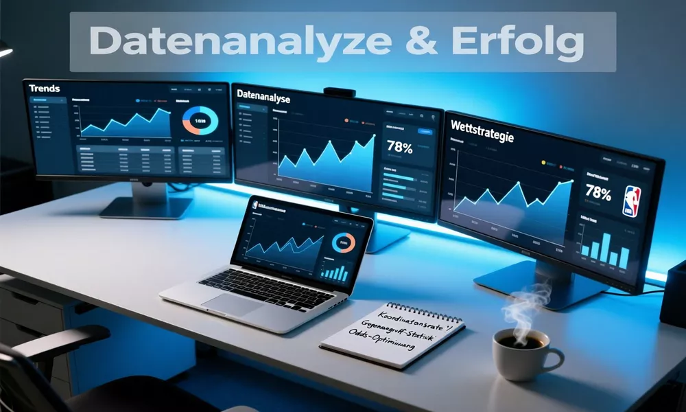 NBA-Wetten Datenanalyse Workspace mit Statistiken, Excel-Tabellen und erfolgreichen Wettstrategien
