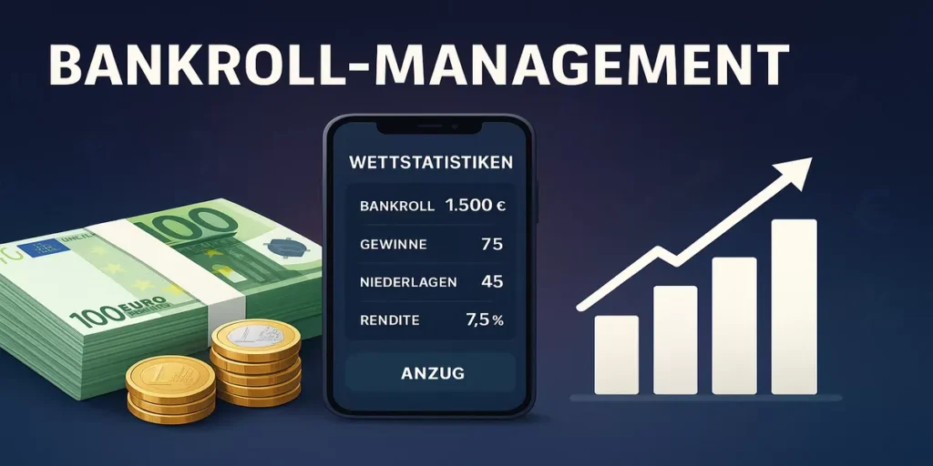 Bankroll Management Sportwetten - Professionelle Kapitalverwaltung mit Euro-Banknoten, Statistiken und Wachstumsgraphen