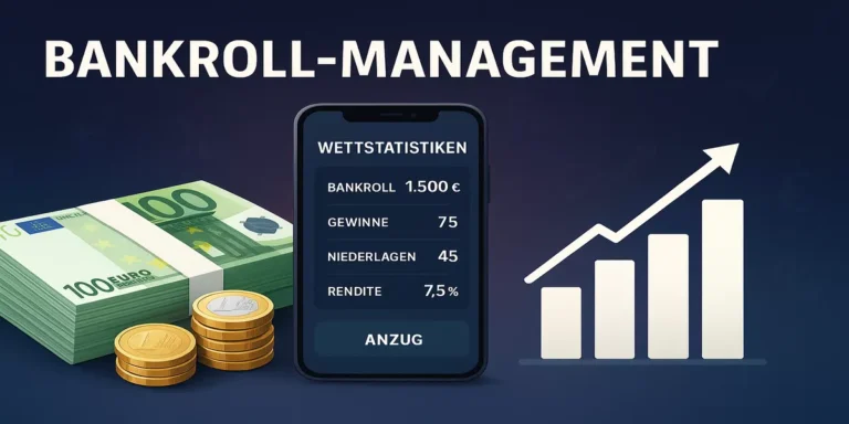 Bankroll Management Sportwetten - Professionelle Kapitalverwaltung mit Euro-Banknoten, Statistiken und Wachstumsgraphen