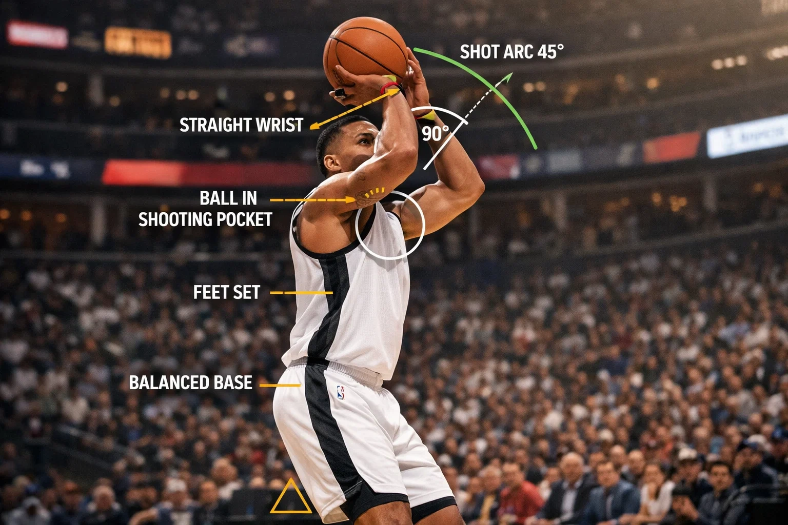 NBA-Spieler beim Wurf mit eingeblendeter Wurfanalyse
