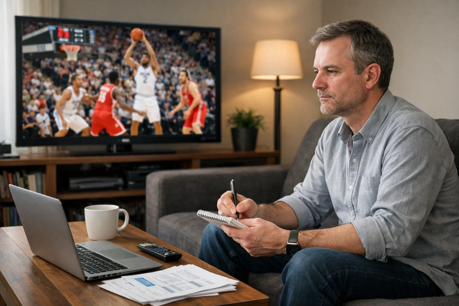 Analytischer Blick auf Basketballspiel ohne emotionale Beteiligung