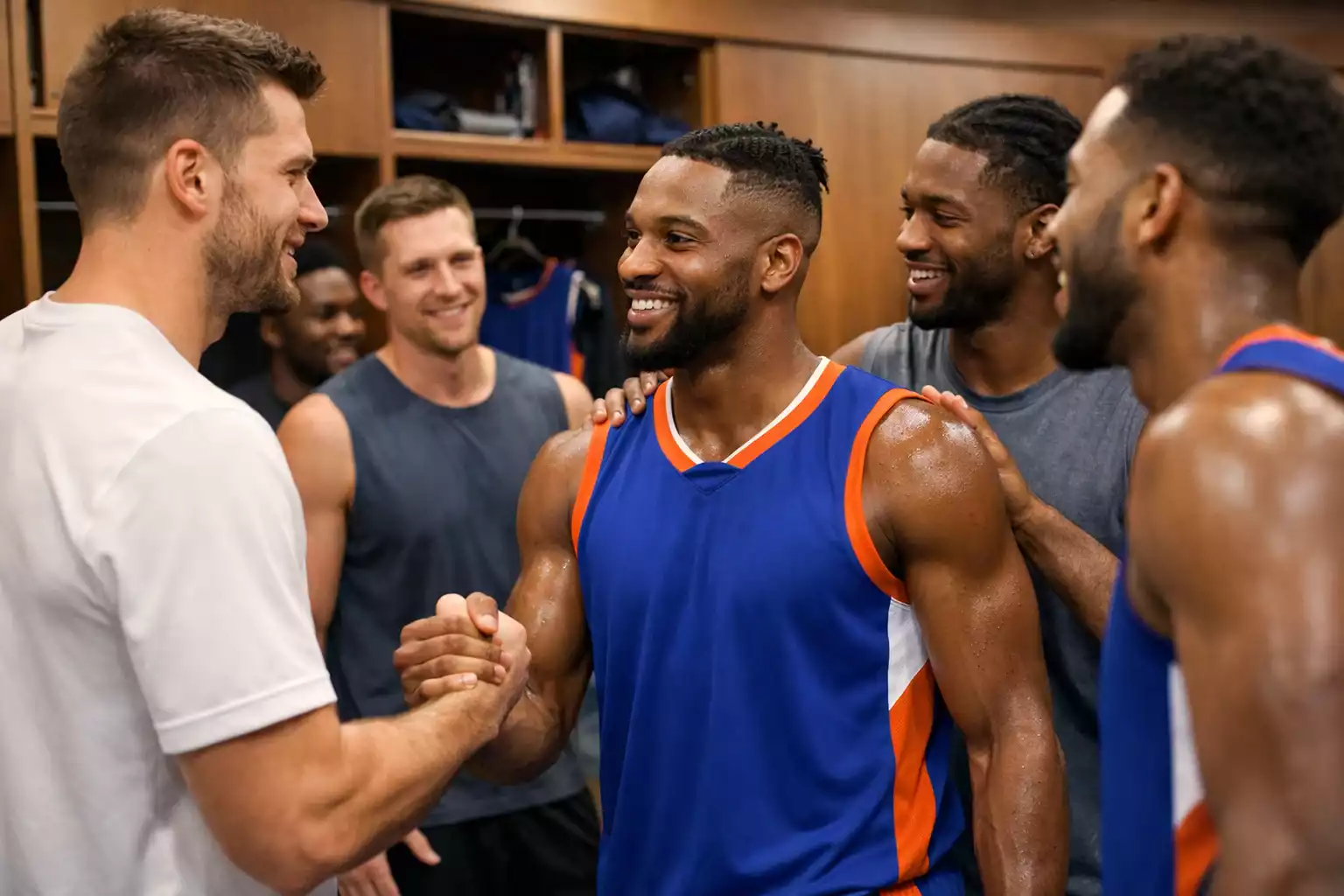 Neuer NBA-Spieler wird von Teamkollegen begrüßt und ins Team integriert