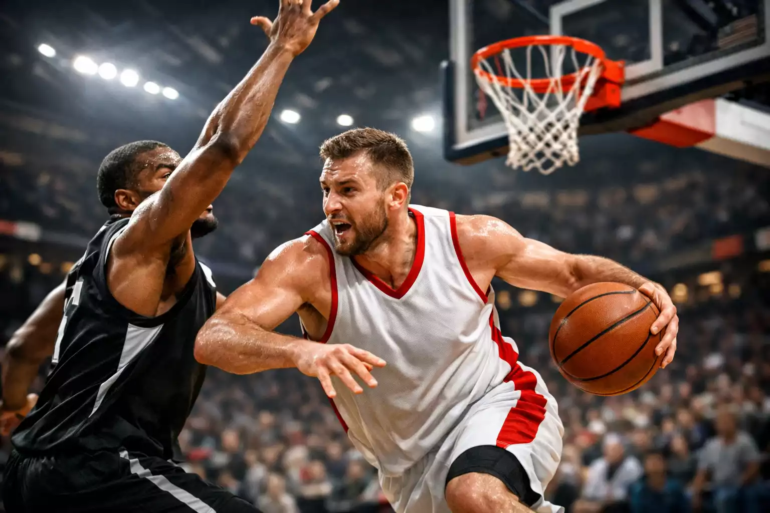 Basketballspieler in Aktion während eines NBA-Spiels