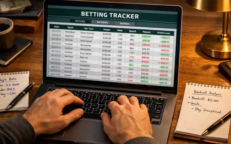 Detaillierte Wett-Dokumentation und Tracking auf Laptop-Bildschirm