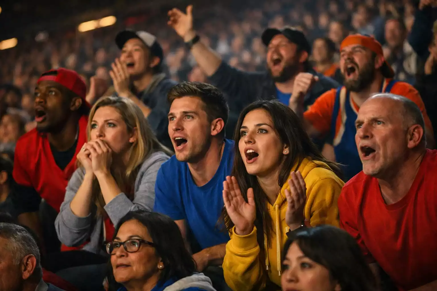Gespannte Zuschauer verfolgen ein Basketballspiel in der Arena